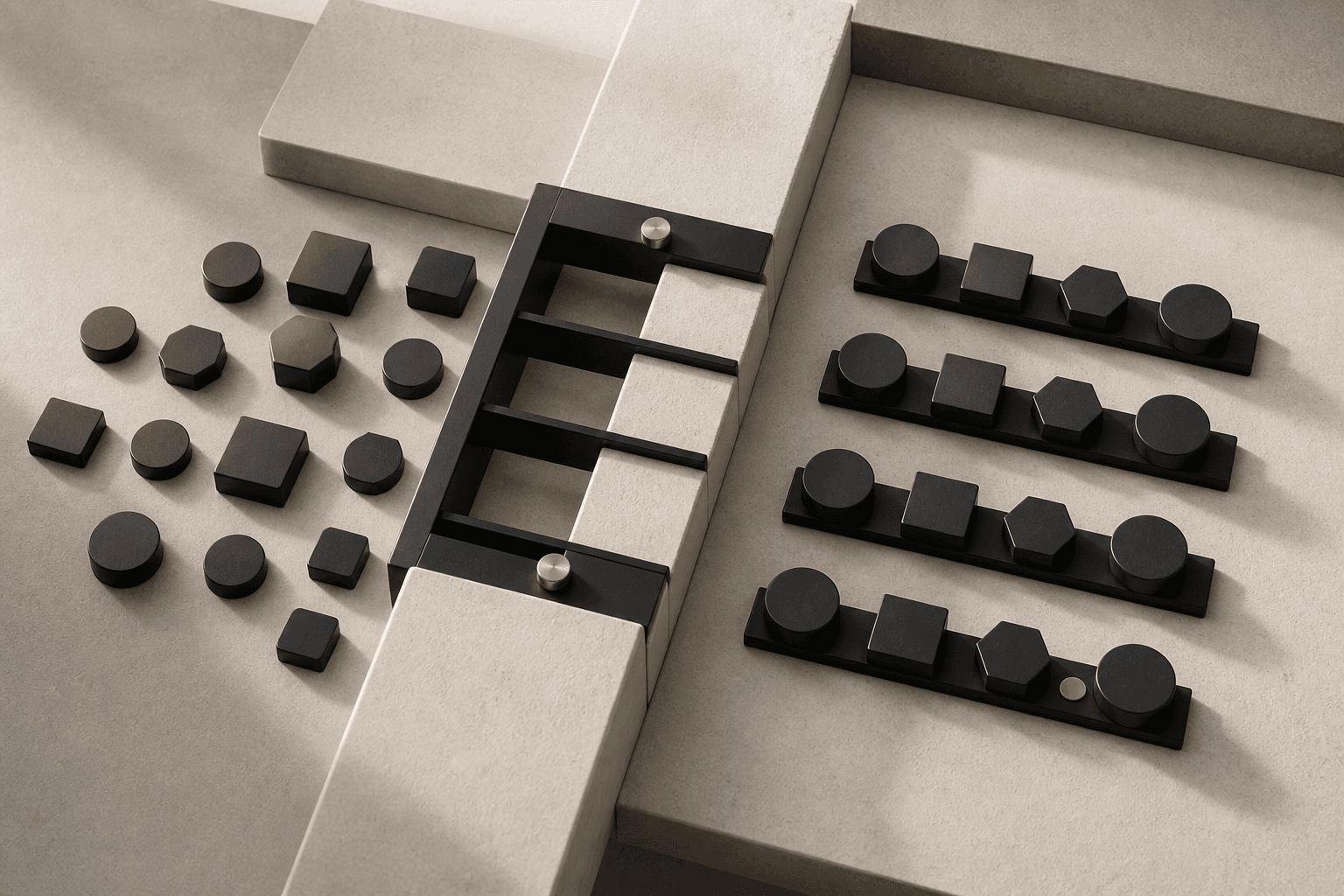 Scattered service tokens organized into four clear comparison lanes